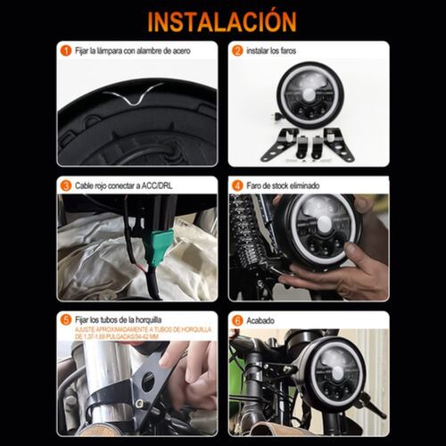 Faro Para Moto Universal De 7 Pulgadas+ Carcasa Y Soporte NEGRO