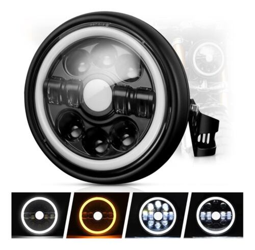 Faro Para Moto Universal De 7 Pulgadas+ Carcasa Y Soporte NEGRO