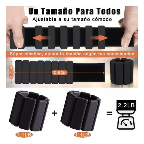 2 Muñequeras Con Peso De Silicona Ajustables De Color Negro