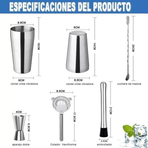 Juego De Coctelera Bartender Cocktail Cantinero Shaker 5pcs GRIS