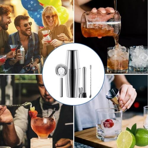 Juego De Coctelera Bartender Cocktail Cantinero Shaker 5pcs GRIS