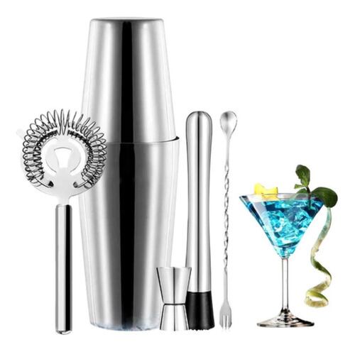 Juego De Coctelera Bartender Cocktail Cantinero Shaker 5pcs GRIS
