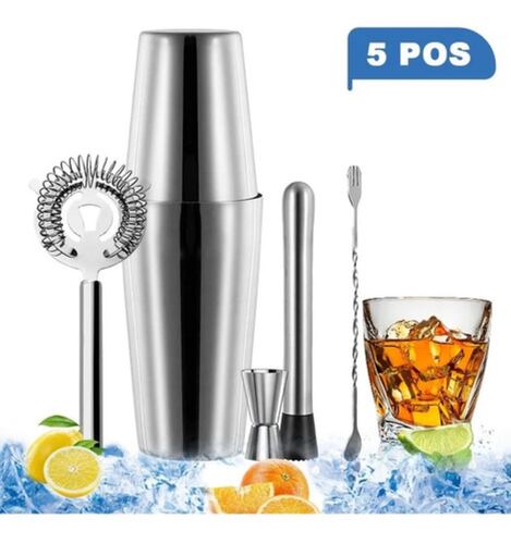 Juego De Coctelera Bartender Cocktail Cantinero Shaker 5pcs GRIS