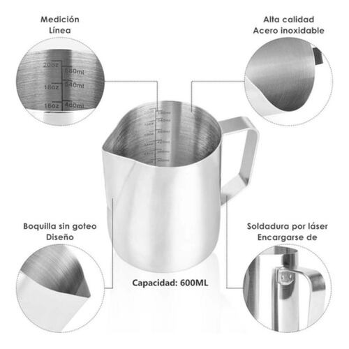 Leche Café Latte Nave Taza Jarra Para Espumar Cocina 600ml GRIS
