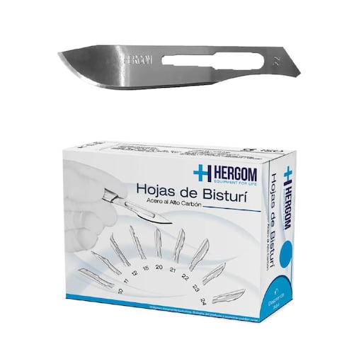 Hojas P/ Bisturí No. 22 Alto Carbón 100 Piezas Hergom