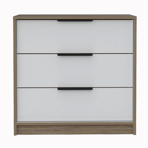 COMODA ARMABLE 3 CAJONES MODELO KAIA  COLOR MIEL CON BLANCO.