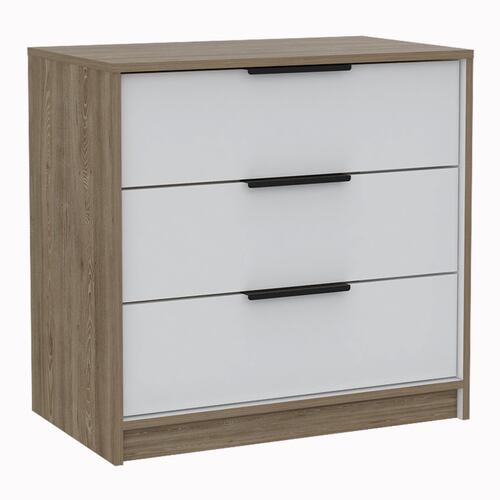 COMODA ARMABLE 3 CAJONES MODELO KAIA  COLOR MIEL CON BLANCO.