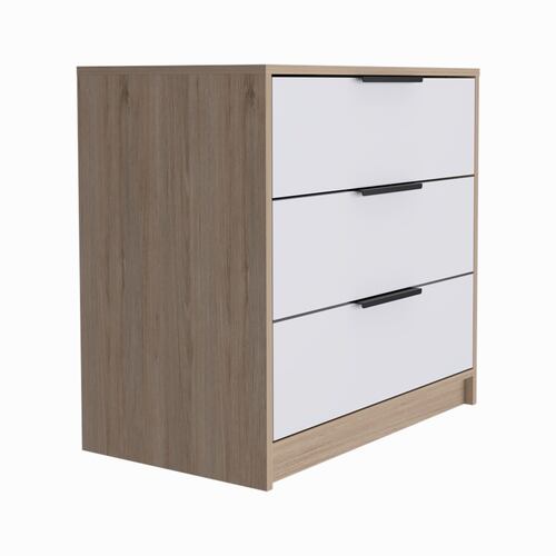 COMODA ARMABLE 3 CAJONES MODELO KAIA COLOR ROVERE BLANCO.