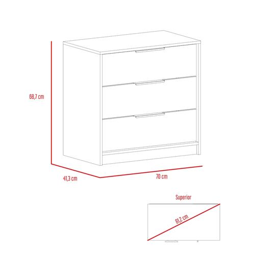 COMODA ARMABLE 3 CAJONES MODELO KAIA COLOR ROVERE BLANCO.