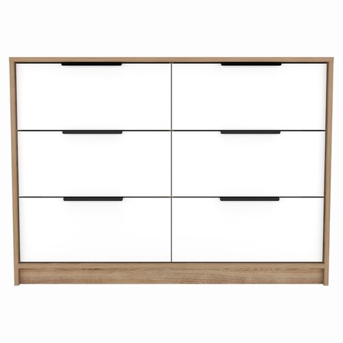 COMODA ARMABLE 4 CAJONES MODELO KAIA COLOR MIEL CON BLANCO.