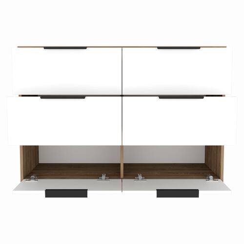 COMODA ARMABLE 4 CAJONES MODELO KAIA COLOR MIEL CON BLANCO.