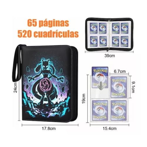 520 Tarjetero Pokémon Yugioh 4 Bolsillos Tarjetas Álbum NEGRO