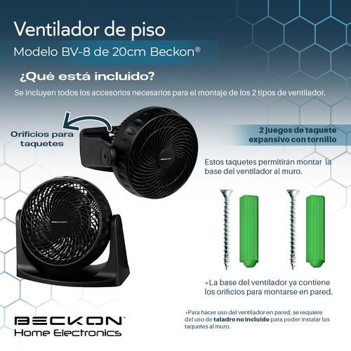 Ventilador de piso pared 2 en 1 turbo fan de 8 pulgadas 3 velocidades Negro Beckon.