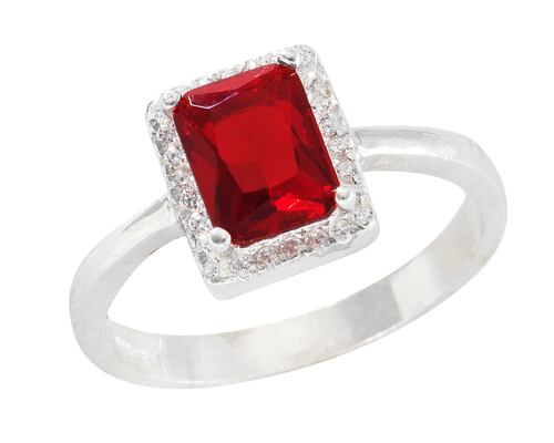 Anillo Plata 925 Horoz Rectángulo Rojo #7 SP35.