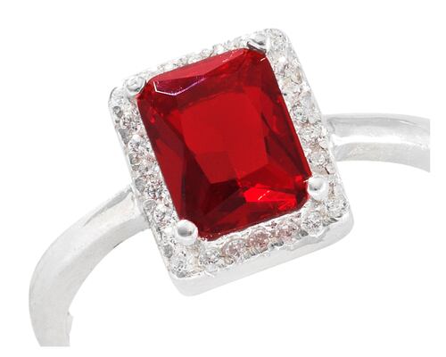 Anillo Plata 925 Horoz Rectángulo Rojo #7 SP35.