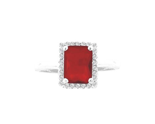 Anillo Plata 925 Horoz Rectángulo Rojo #7 SP35.