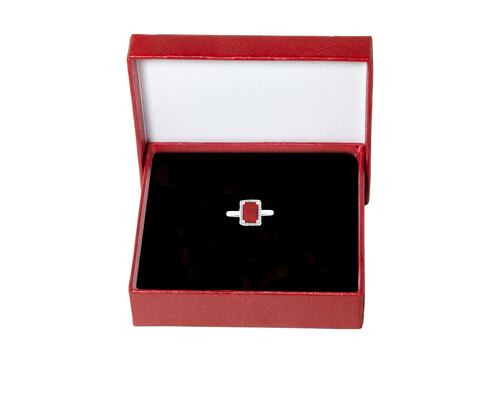 Anillo Plata 925 Horoz Rectángulo Rojo #7 SP35.