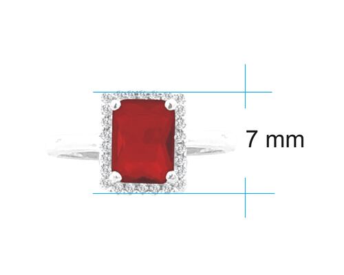 Anillo Plata 925 Horoz Rectángulo Rojo #7 SP35.