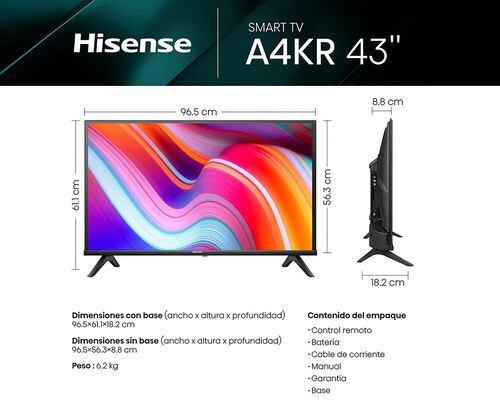 Pantalla Hisense LED 43 Full HD Smart TV 43A4KR