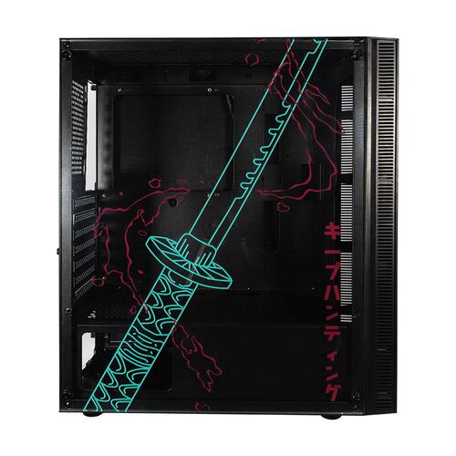 Gabinete Ocelot Gaming OC-BLACK KATANA, E-ATX, Cristal Templado, incluye 3 Ventiladores ARGB, sin Fuente, Negro.