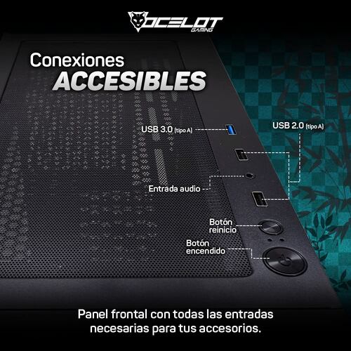 Gabinete Ocelot Gaming OC-BLACK KATANA, E-ATX, Cristal Templado, incluye 3 Ventiladores ARGB, sin Fuente, Negro.