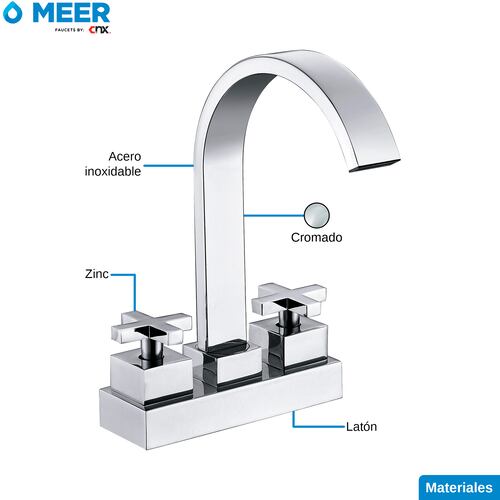 MEER Faucets by CNX | Mezcladora para Lavabo de Baño, Grifo para Lavabo de Baño Cromado, Llave Mezcladora para Baño de Acero Inoxidable, Zinc y Latón.