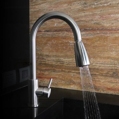 MEER Faucets by CNX | Mezcladora para Fregadero con Dos Funciones de Chorro y Cuello Retráctil (manguera de 55 cm) de Zinc y Latón Satinado