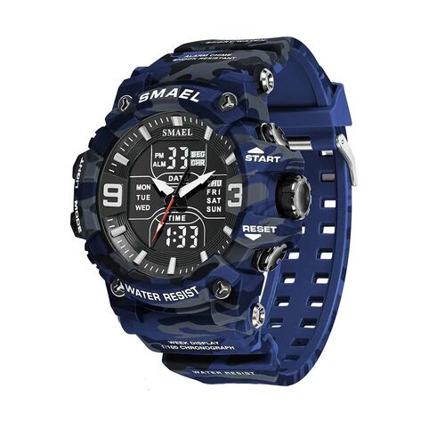 Reloj deportivo azul cronógrafo Digital camuflaje resistente agua pantalla Dual analógica led luz.
