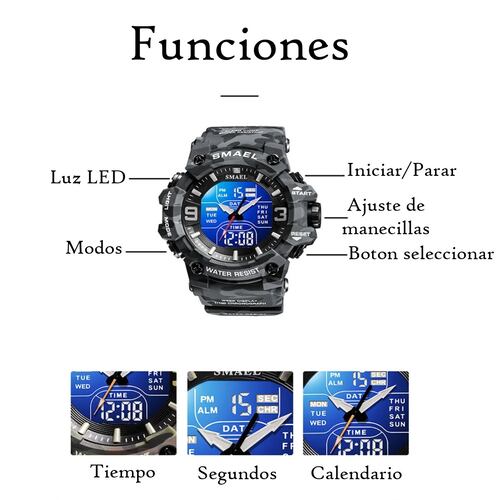 Reloj deportivo azul cronógrafo Digital camuflaje resistente agua pantalla Dual analógica led luz.