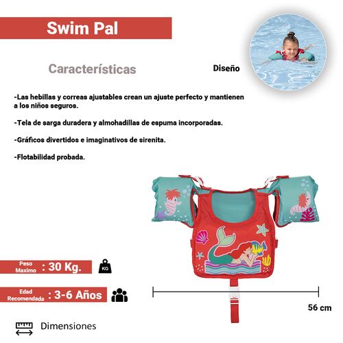 Chaleco Salvavidas Hombreras Niña Sirenita 3 A 6 Años