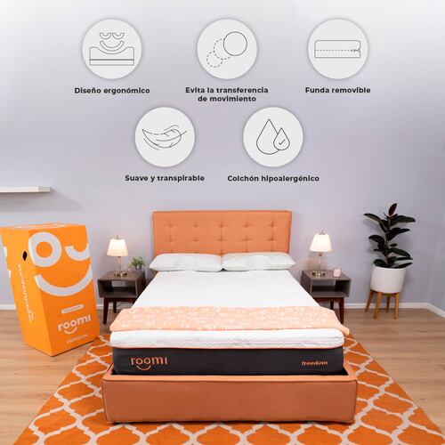 Colchón En Caja Matrimonial Roomi Freedom, Confort Premium, Tecnología Latex Feel Hyper Soft.