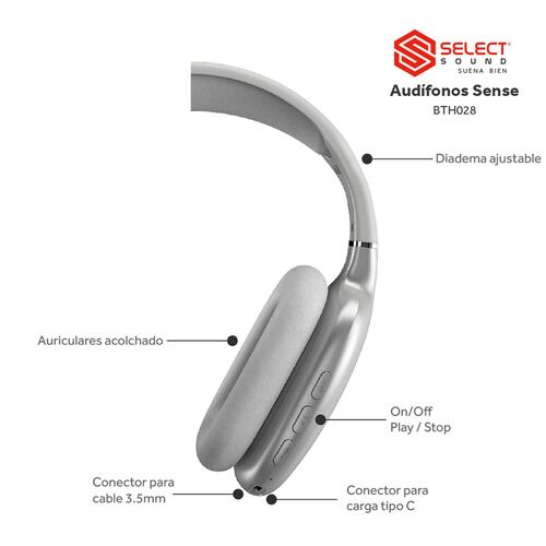 Select Sound Audífonos Inalámbricos Bluetooth Cancelación De Ruido Sense BTH028
