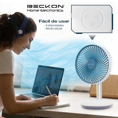 Ventilador De Torre mesa Compacto recargable para Escritorio Oficina Buró con cable usb silencioso de 4 velocidades altura de 30cm Beckon