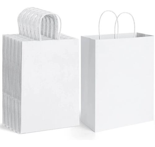 50 Bolsas De Papel Blancas Kraft Con Asa Economicas blanco