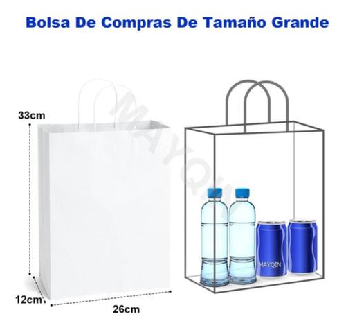 50 Bolsas De Papel Blancas Kraft Con Asa Economicas blanco