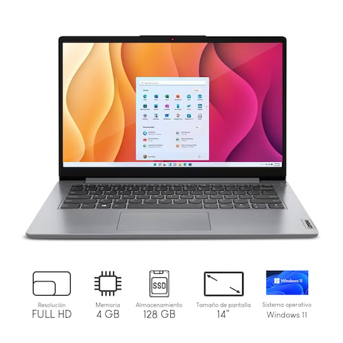 Laptop Lenovo Ideapad 1 14igl7 Intel Celeron-N4020 4gb 128gb 14Pulg HD W11H Cloud Grey.