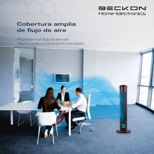 Ventilador de torre grande acabado tipo madera BIG FLOW con ionizador purificador, control remoto, oscilación, temporizador 113cm de alto BECKON.