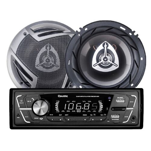 Estéreo 1 DIN + 2 Bocinas Coustic CO-PK300 De 6 Pulg Bluetooth 2 USB AUX 250 Watts.