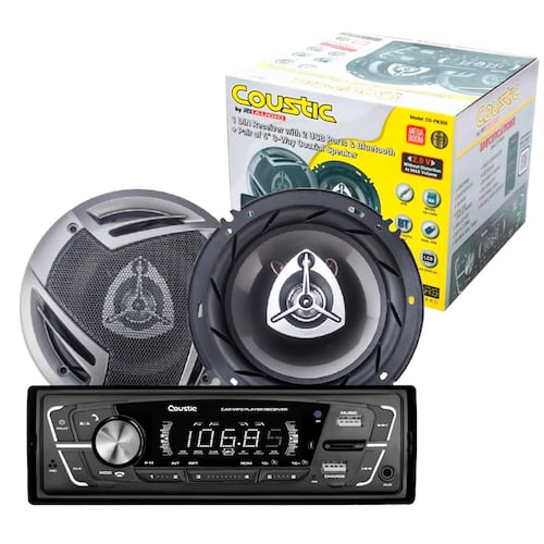 Estéreo 1 DIN + 2 Bocinas Coustic CO-PK300 De 6 Pulg Bluetooth 2 USB AUX 250 Watts.