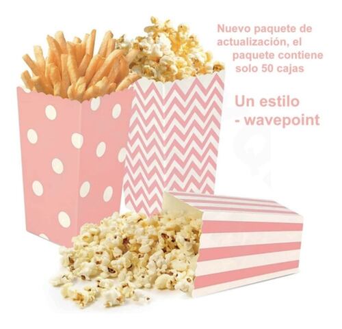 Caja Para Palomitas Rayas Comida Rapida Papas Francesas 50pc rosa