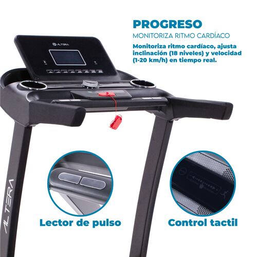 Altera Caminadora eléctrica | 4 HP | 12 programas de ejercicio. | 1 a 20 Km/h | bluetooth y App móvil | Plegable.