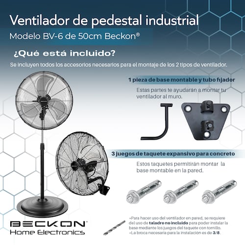 Ventilador Industrial De Pedestal Pared 2 En 1 Uso Rudo jardín exteriores Bodega Centro De Trabajo Comercio Eventos Beckon.