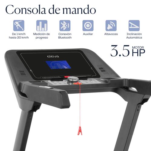 Eleva Caminadora eléctrica Negro | 3HP | 24 programas de entrenamiento | 1 a 20 km/h | con bluetooth y aplicación móvil | bocina integrado.
