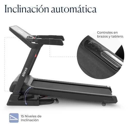 Eleva Caminadora eléctrica Negro | 3HP | 24 programas de entrenamiento | 1 a 20 km/h | con bluetooth y aplicación móvil | bocina integrado.