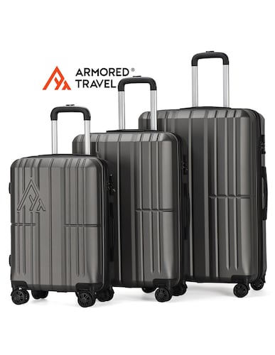 Maletas de viaje Rígidas set grande kit 3 piezas 28 24 20 pulgadas carry on ABS doble calibre candado de alta seguridad TSA LOCK Gris Oxford OX Armored travel