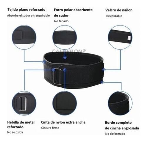 Cinturón Gimnasio Pesas Crossfit Lesión Lumbar negro tella S