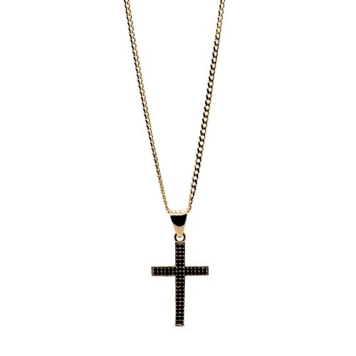 Collar Hombre Oro 10k cadena barbada y cruz negra.