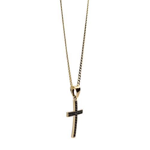 Collar Hombre Oro 10k cadena barbada y cruz negra.