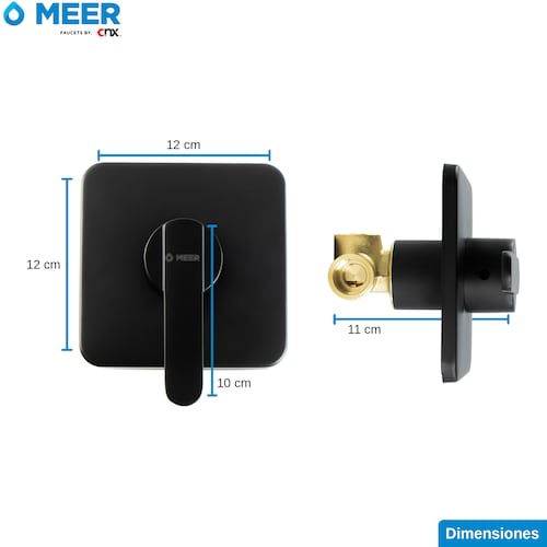 MEER Faucets By CNX | Mezcladora Monomando para Regadera, Llave para Regadera Cuadrada de Baño, Latón Negro Mate