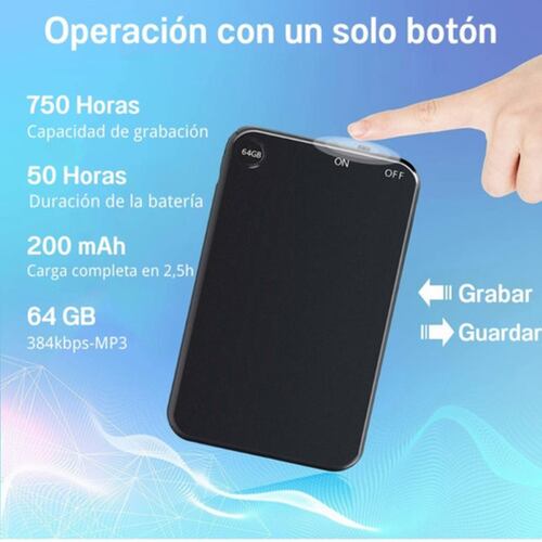 Mini Grabadora De Voz,64gb Grabadora Activada Por Voz NEGRO